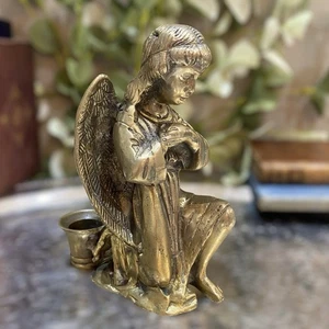 Candelabro ángel de latón vintage candelabro de metal fundido pesado - Imagen 1 de 10