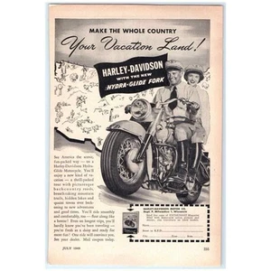 1949 Print Ad Harley Davidson Motorcycle Whole Country is Your Vacation Land! - Picture 1 of 1