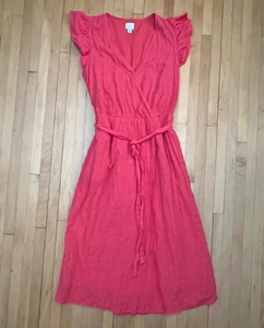 A New Day Faux Wrap Orange Maxi Dress Lined Short Sleeve Crinkled Boho - Size S - Picture 1 of 10