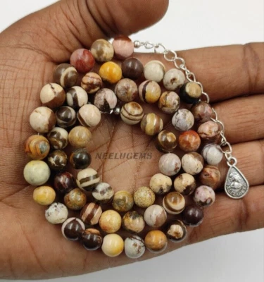 Collar de cuentas redondas de piedra de jaspe cebra marrón natural, collar de cuentas naturales Foto 1 de 4