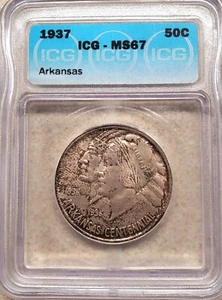 1937 MS-67 Arkansas Centennial Classic Commemorative Half Silver Uncirculated - Picture 1 of 2