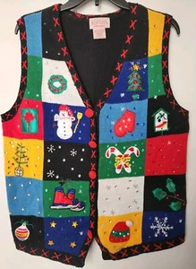 Basic Editions Christmas Holiday Sweater Vest Womens Size L Black - Picture 1 of 3