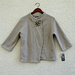 100% Wool JM Collection Woman's Sweater w/ Accents Size Petite M Beige Grey - Picture 1 of 12