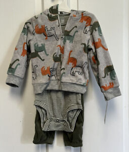 Carter's Baby Boys 12 Mo.  3 pc Dinosaur Hooded Jacket, Bodysuit & Pants NWT