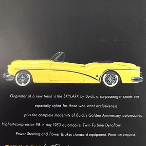 Skylark By Buick Vtg 1953 Print Ad Yellow Car On Black - Picture 1 of 3