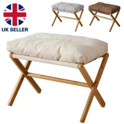 Modern Footstool Foldable Footrest Stool with Bamboo Leg & Soft Pad Living Room - Image 1 of 4