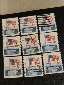 8c US Flag Stamp Lot of 9 Copies Used Scott# 1338G US Issued 1971 - #3752 - Picture 1 of 4