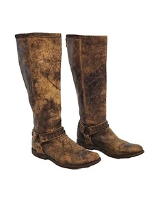 Frye Phillip Studded Harness Tall Chocolate Brown Distressed Crackle Boots 7.5 - Picture 1 of 10
