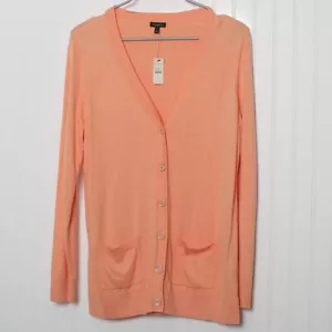 Talbots Orange VNeck Long Sleeve Pockets Cotton Blend Tunic Cardigan NWT L - Picture 1 of 9