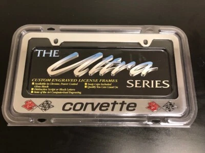 Marco de matrícula de metal cromado grabado Chevy Chevrolet Corvette C2 Foto 1 de 2