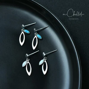 Marquise Opal Stud Earrings, Blue and White Fire Opal Earrings - Picture 1 of 7