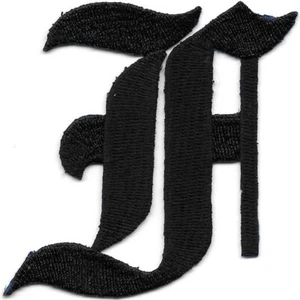 3" Fancy Black Old English Alphabet Letter F Embroidered Patch - Picture 1 of 1