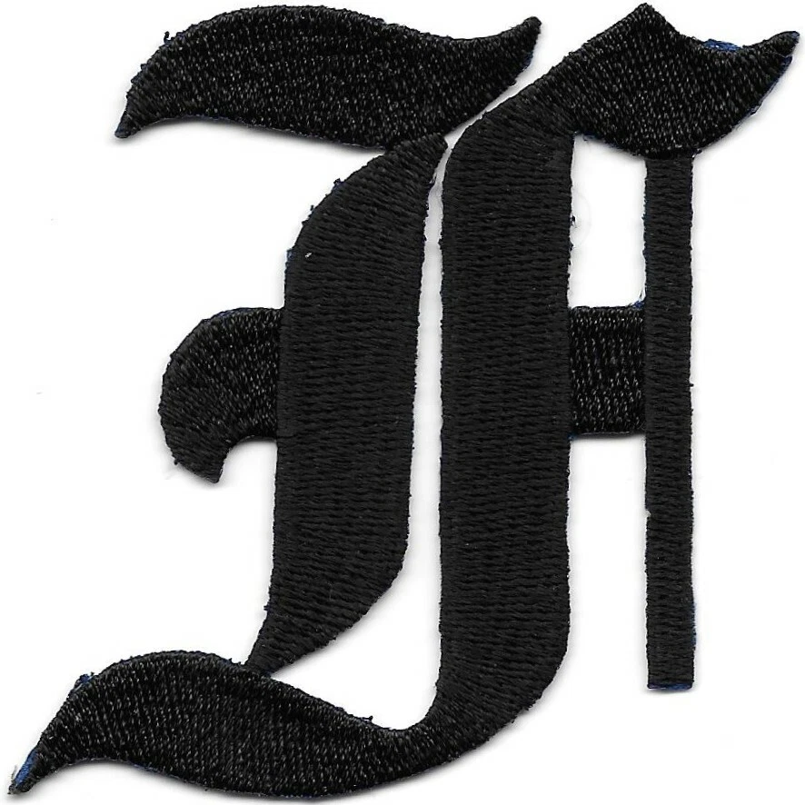 3" Fancy Black Old English Alphabet Letter F Embroidered Patch - Image 1 of 1