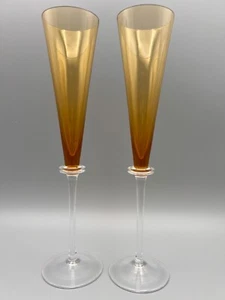 Paar Union Street Glas 2004 signiert Bernstein Champagne Flöten 11"H - Bild 1 von 5