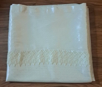 Ivory Sateen Shower Curtain Crochet Lace Trim Elegant Cottagecore Elegant - Image 1 of 4