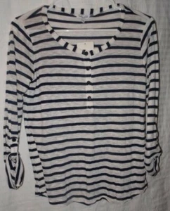 SPLENDID Womens Shirt Top Navy Blue White Striped 3/4 Length Sleeve NEW - Picture 1 of 5
