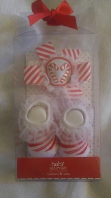 nip baby essentials christmas headband and booties candy cane striped - Image 1 of 3