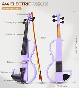 Violin, Electric 4/4 Full Size Silent Violin Set for Beginner Adults Teens, - Picture 1 of 7