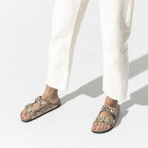 BIRKENSTOCK Arizona Embossed Snake Beige Sandals Size 38 (L7/M5) - Picture 1 of 6
