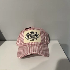 Juicy Couture Pink White Houndstooth Patch Logo Adjustable Baseball Cap Hat O/S - Picture 1 of 5