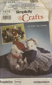 Simplicity Crafts Pattern 7474 Bear & Bunny-FF Uncut Make Lasting Gifts FarmCore - Picture 1 of 3
