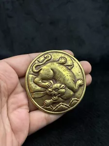 Rare VINTAGE Handmade Tibetan Brass Handmade Belt Buckle With Depicting Art - Picture 1 of 6