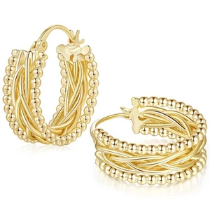 Pendientes de aro de oro de 14K para mujer Pendientes de aro gruesos de oro de 14K Pendientes de aro elegantes - Imagen 1 de 6