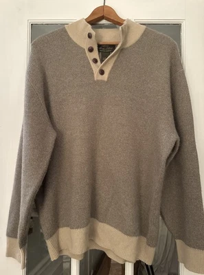 Orvis Men’s XL 100% Cashmere 1/4 Button Sweater Leather Elbow Patches Beige - Image 1 of 4