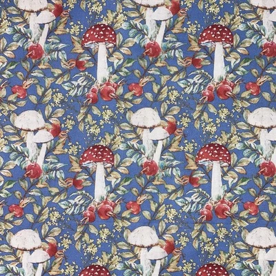 Setas huecas y hojas de erizo en algodón azul al principio por yarda Foto 1 de 3