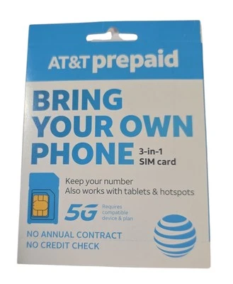 AT&T Prepaid Sim Card Bring Your Own Phone 5G 3 In 1 Fits All Phones - Image 1 of 3