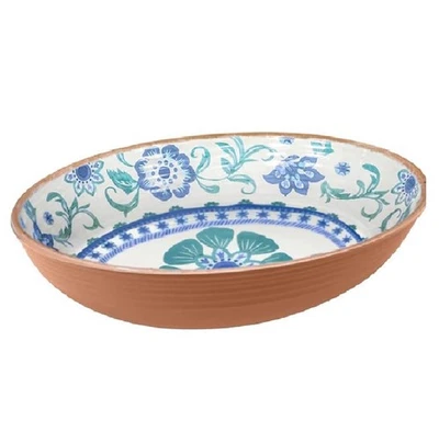 TarHong Rio Turquesa Floral Ovalado Servir Cuenco, 13.1" x 2.6", 91.3 OZ, Melamina Foto 1 de 3