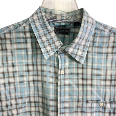 Camisa Arrow Para Hombres XL Azul A Cuadros Manga Corta Botón Delantero Informal Top Ligera Foto 1 de 4