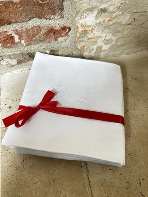 6 serviettes de table, damas de pur fil de lin, beau monogramme D L anciennes - Photo 1/4