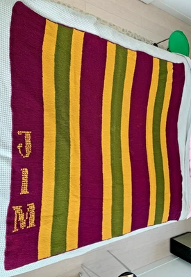 Manta Abuela Lana Tejida Manta Hecha a Mano Rayas Afganas 55" x 59" JIM Foto 1 de 4