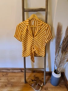 Mango Satin Yellow Summer Stripe Shirt Blouse XS - Picture 1 of 5