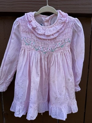 Vestido Floral Vintage Polly Finders Rosa Calado 100% Acetato Talla 2T Foto 1 de 4