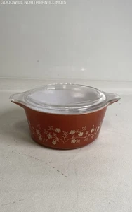 Vintage Pyrex 474-B Burnt Orange Trailing Flowers Casserole Dish With Lid - Picture 1 of 5