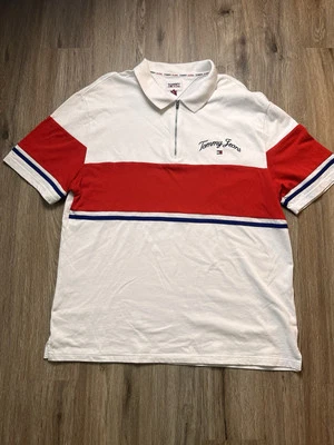 De Colección Tommy Hilfiger Deportes Hombres 1/4 Cremallera Jersey Malla Blanco Suelto Street Wear XXL Foto 1 de 4