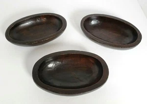 Vintage Lester Clarke weiß Sand Strand Jamaika geschnitztes Holz Set (3) ovale Schalen - Bild 1 von 11