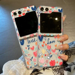 Phone Case For Samsung Galaxy Z Flip5 Flip4 Flip3 Heart Clear Hard Folding Cover - Picture 1 of 16