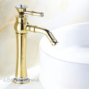 Gold Polished Swivel Spout Basin Faucet Tall Bathroom Vanity Sink Mixer Tap Soli - Picture 1 of 4