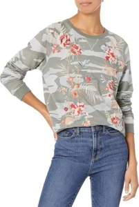Felpa Johnny Was Caspian Raglan taglia small mimetica salvia ricamata floreale boh - Foto 1 di 6
