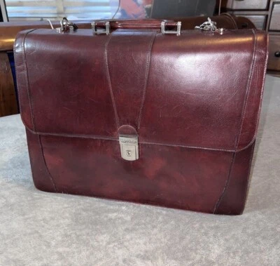 BOSCA Dark Brown Oxblood Deep Burgundy Leather Briefcase with Shoulder Strap  - Image 1 of 4