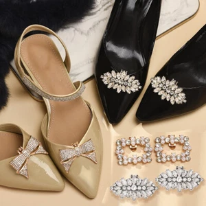 New Diamante Rhinestone Crystal Decoration Pearl Shoe Clip Bow Buckle Accessory - Picture 1 of 17