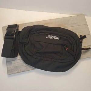 JANSPORT Black Fanny Pack Hip Sling Bag Adjustable 2 Zipped Compartments - Picture 1 of 11