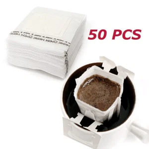 50 Pcs Portable Coffee Filter Paper Bag Hanging Ear Drip Coffee Bag Disposable - Picture 1 of 7