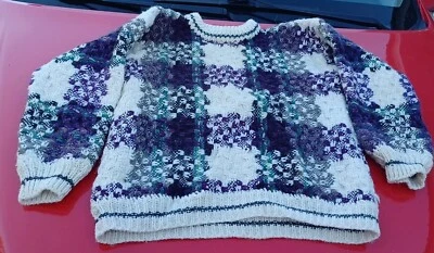 Suéter de Lana Grueso Unisex Hecho a Mano Hecho en Ecuador De Colección Púrpura Azul Blanco Foto 1 de 4