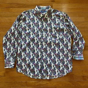 Alan Flusser Paisley Button Down Dress Shirt Collar Plaid Flip Cuff Mens XXL 2XL - Picture 1 of 12