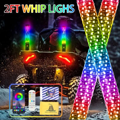 2FT Spiral LED Fat Whip Lights Antenna RGB Chasing For Can-am X3 RZR UTV ATV 2X - Image 1 of 4