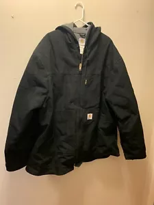 Carhartt C68 Duck Hooded Ridge Coat Fleece Lined Black Cotton Brass Zip Big Tall - Picture 1 of 8